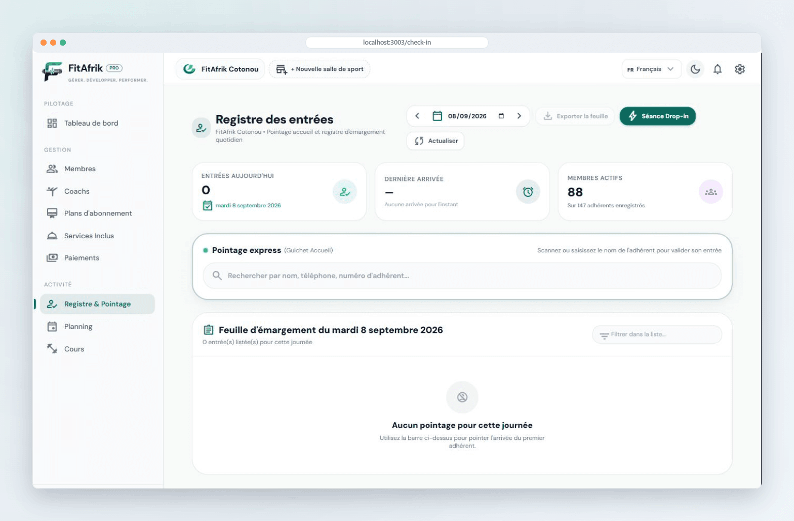 Registre de pointage